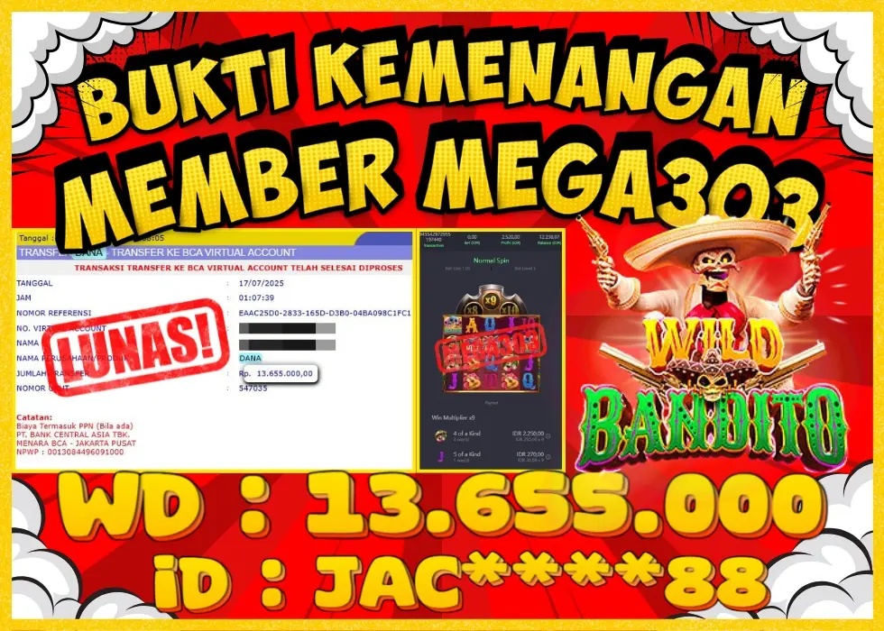 MEGA303 JACKPOT Rp 13.655.000 - LUNAS!!!