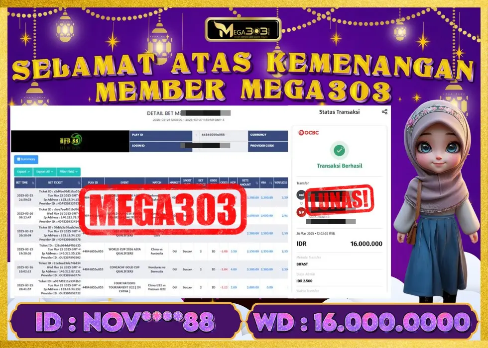 MEGA303 JACKPOT Rp 16.000.000 - LUNAS!!!