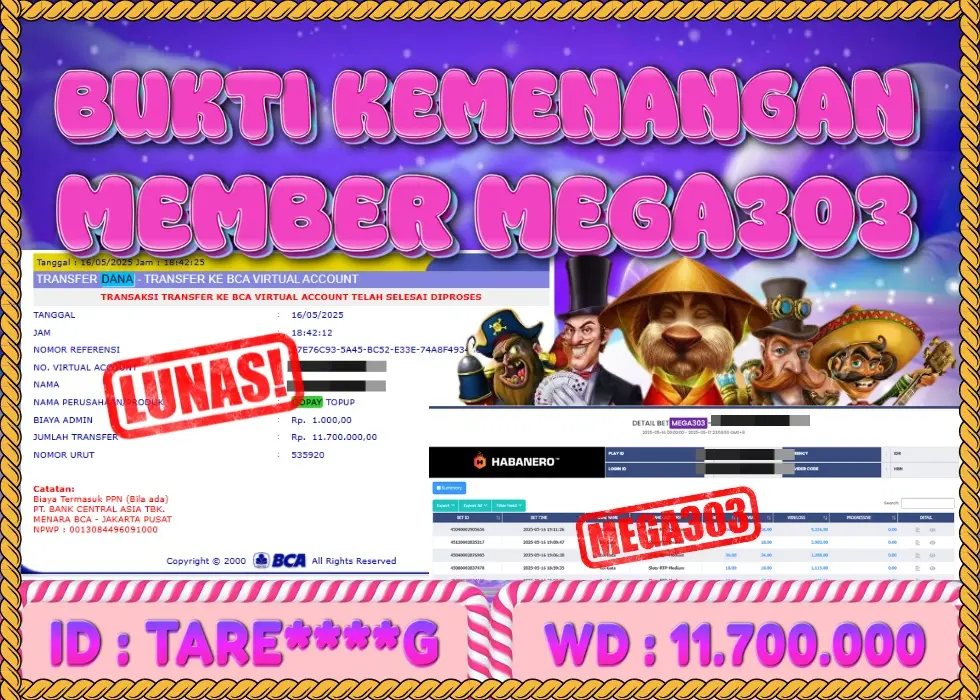 MEGA303 JACKPOT Rp 11.700.000 - LUNAS!!!