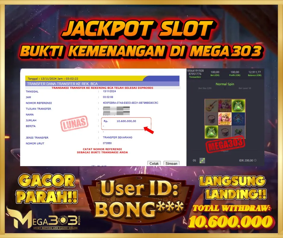 MEGA303 JACKPOT Rp 10.600.000 - LUNAS!!!