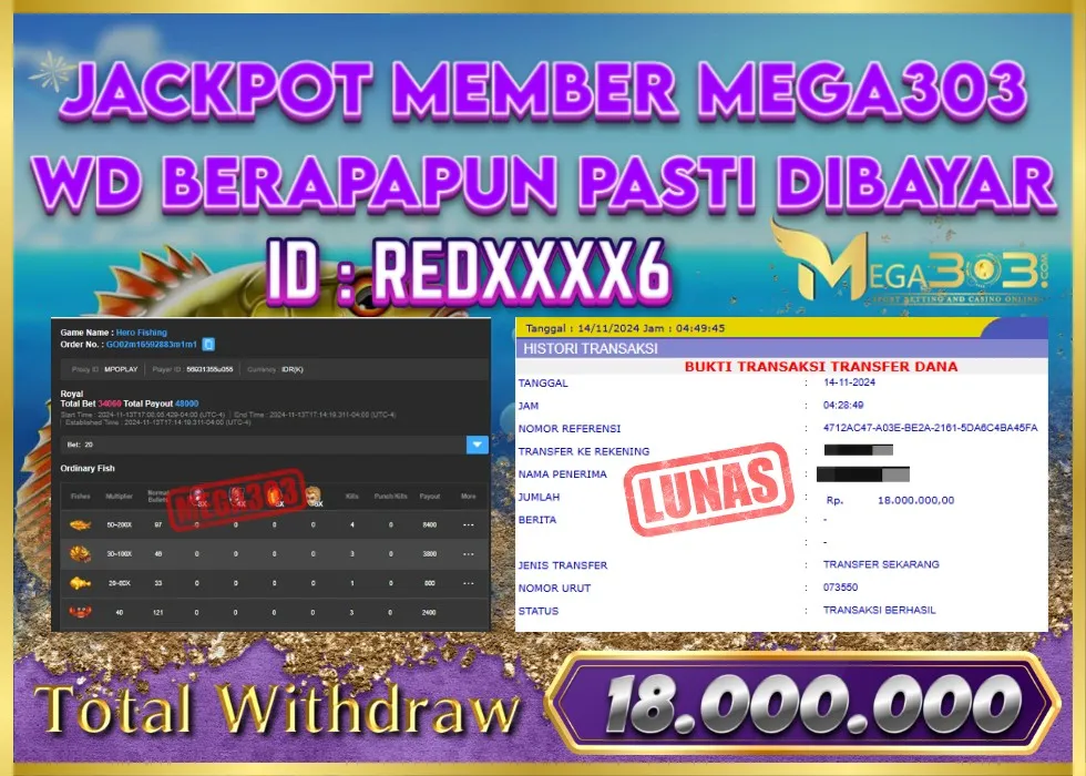 MEGA303 JACKPOT Rp 18.000.000 - LUNAS!!!