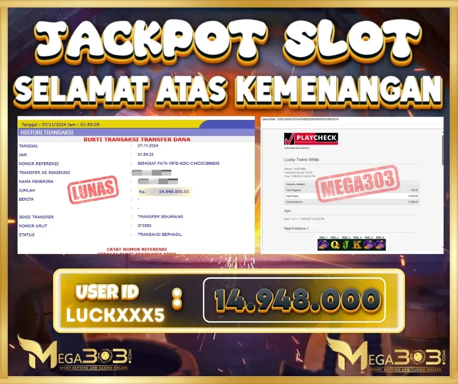 MEGA303 JACKPOT SLOT WILD WEST GOLD Rp 37.000.000 - LUNAS!!!